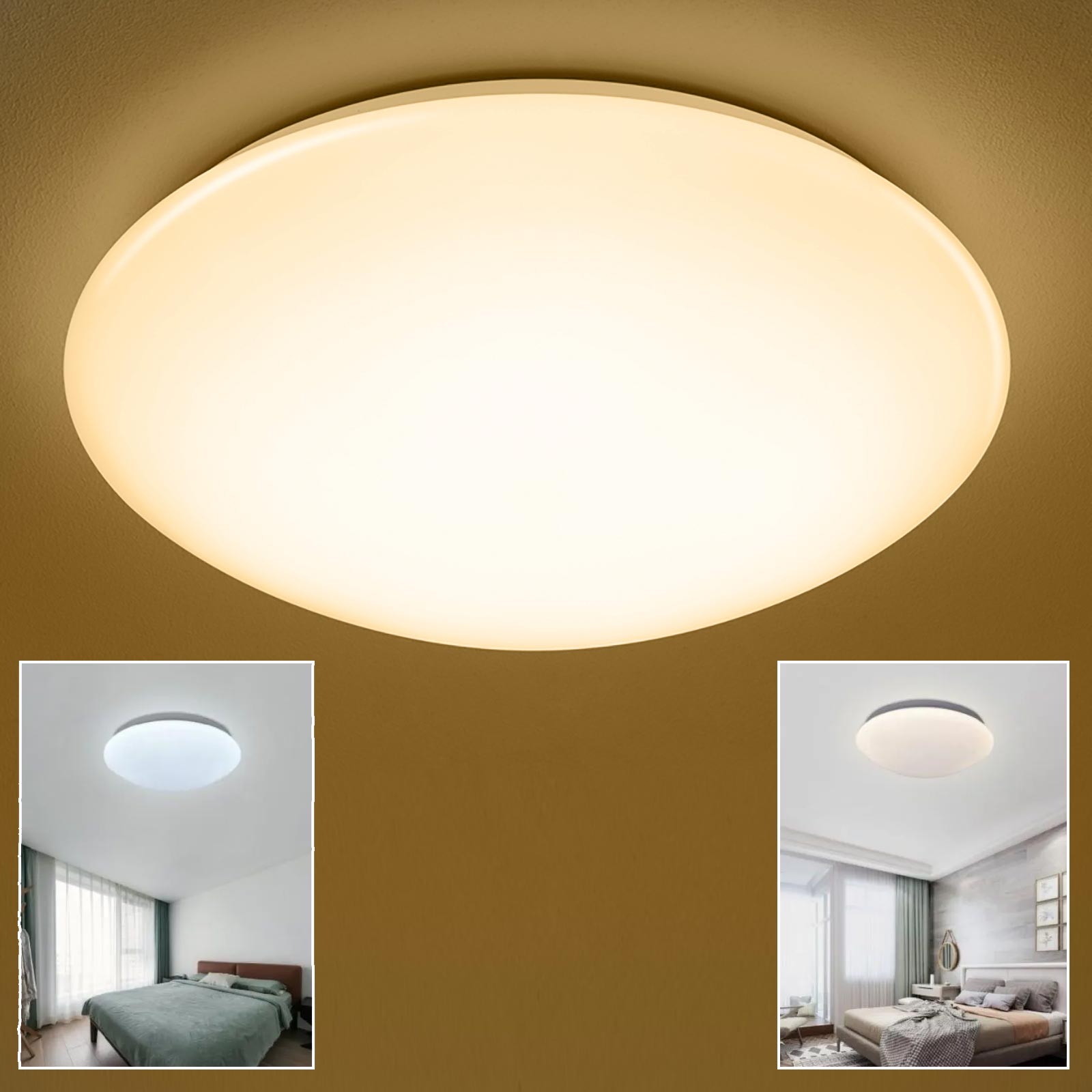 Slochi Lampara Techo, 24W 2800LM Plafon Led Techo, Panel Plano Regulable Con Mando A Distancia, Luz Nocturna Regulable 1800K,3000K-6500K Lámpara De Techo Slim Salon, Dormitorio-Blanco Redondo