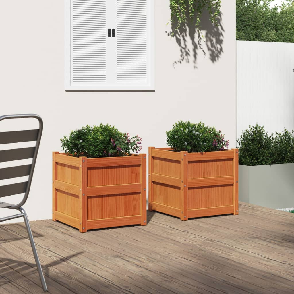 2pcs Jardinières Bac à Fleurs Pot De Fleurs - cire marron bois de pin massif n31l - 3
