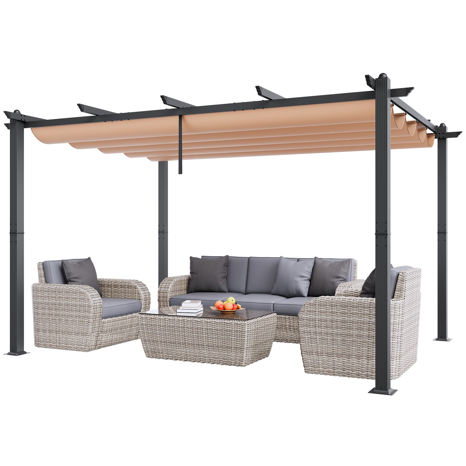 Pérgola retráctil para exteriores de 3 x 4 metros con toldo,SucceBuy de aluminio,para patio y jardín (beige) - 3