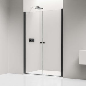 BERNSTEIN - Paroi de douche Profil noir mat 116x195cm en verre 6mm, Cabine de douche niche encastrée 2 portes battantes - NT218