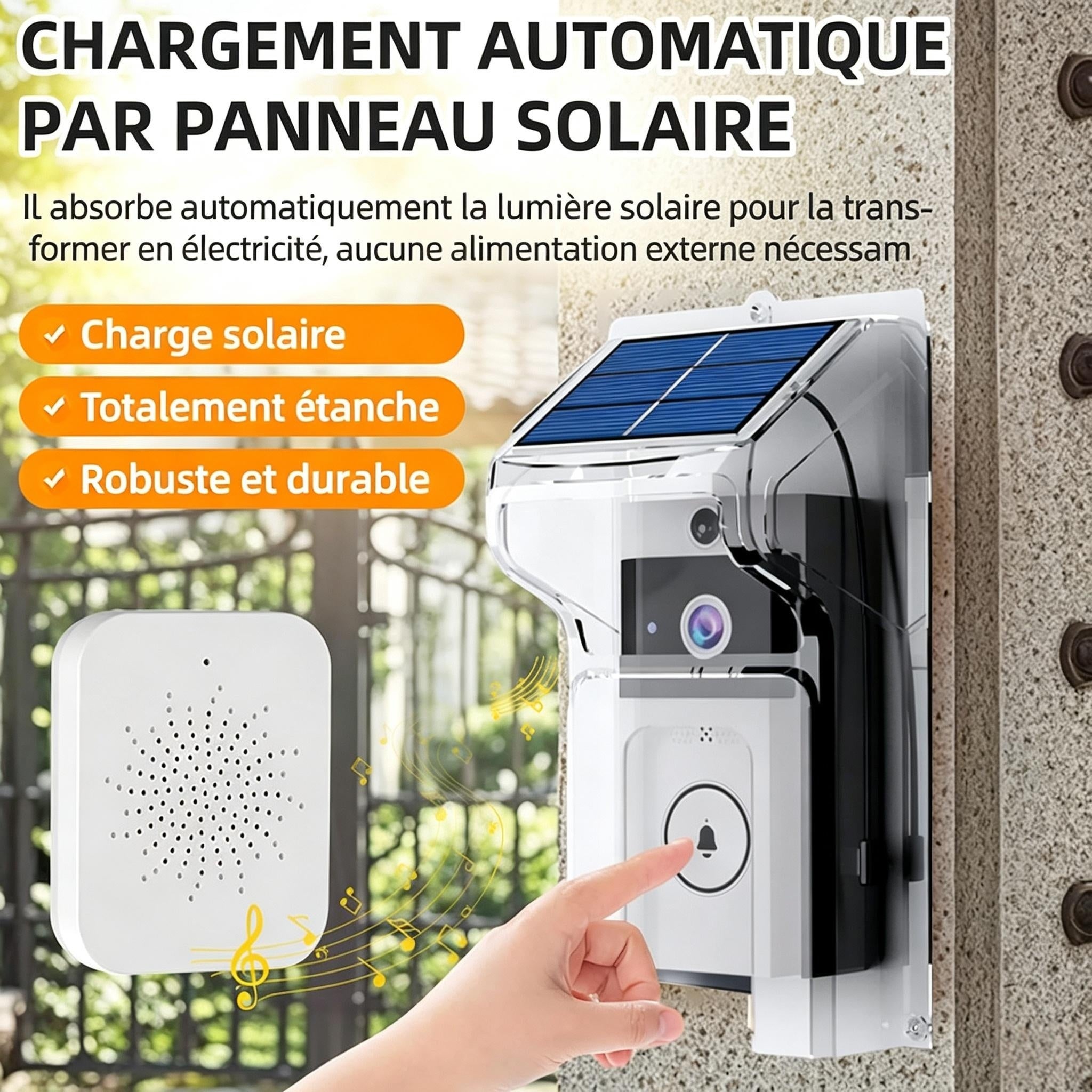 Timbre con vídeo WiFi con panel solar y carillón - Cámara inalámbrica ...