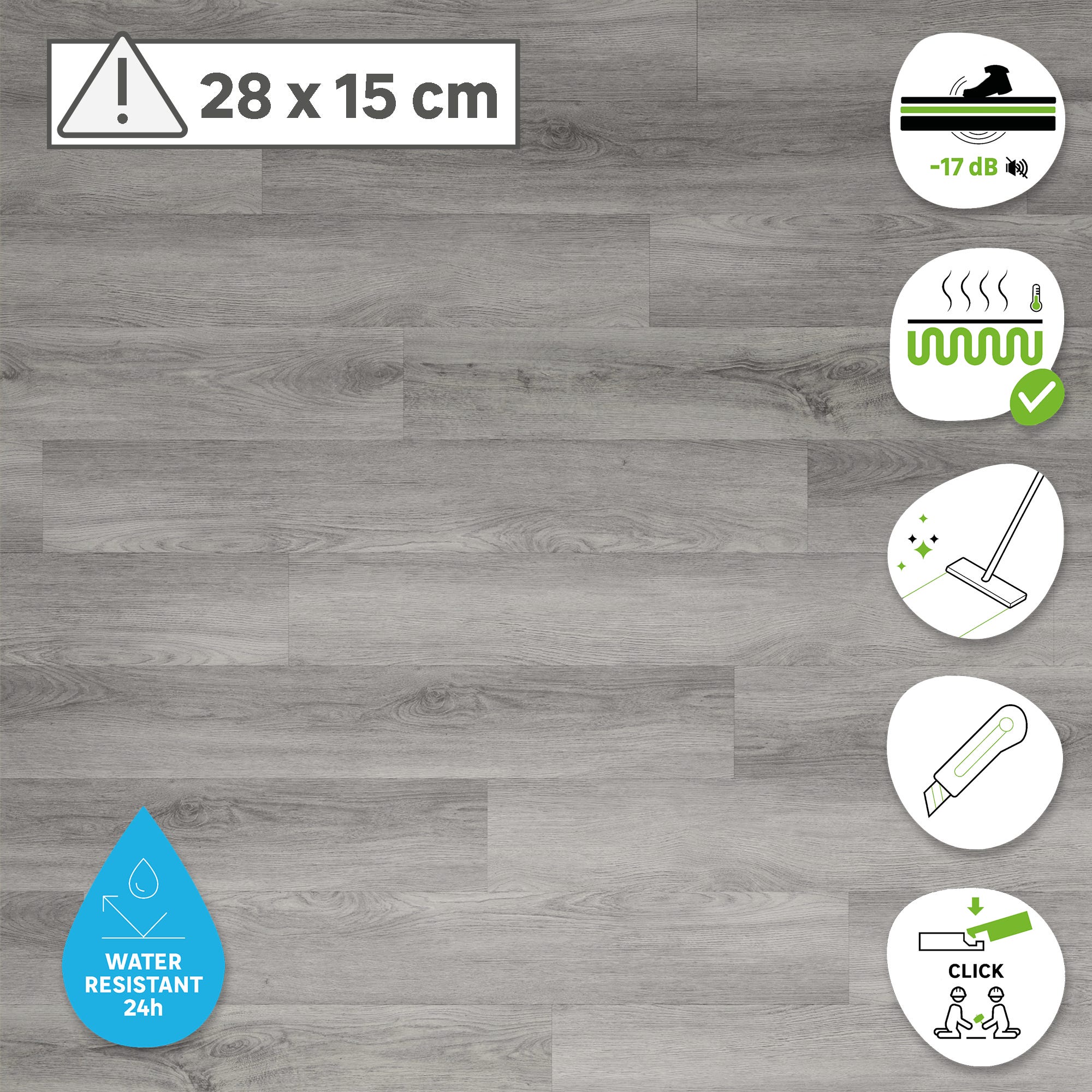 ARTENS - Échantillon de lame PVC - 28 x 15 cm - Sol PVC à clipser GILA avec sous-couche intégrée - MEDIO - Effet bois gris clair - Epaisseur 4,5 mm - - 2