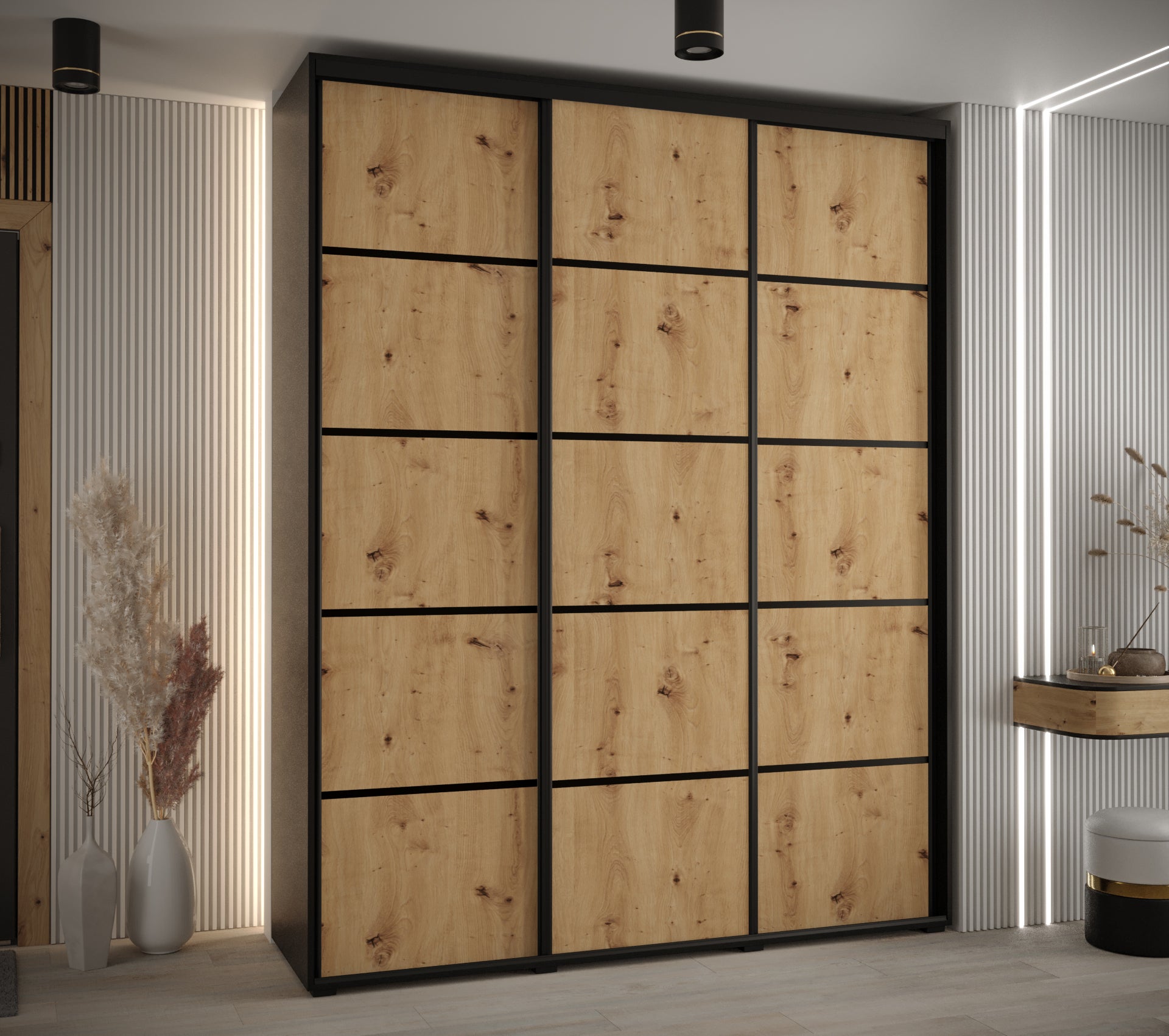 Szafa przesuwna wysoka Davos 4 190 x 45 x 235,2 cm czarny + artisan + u. czarny - Abiks Meble - 2