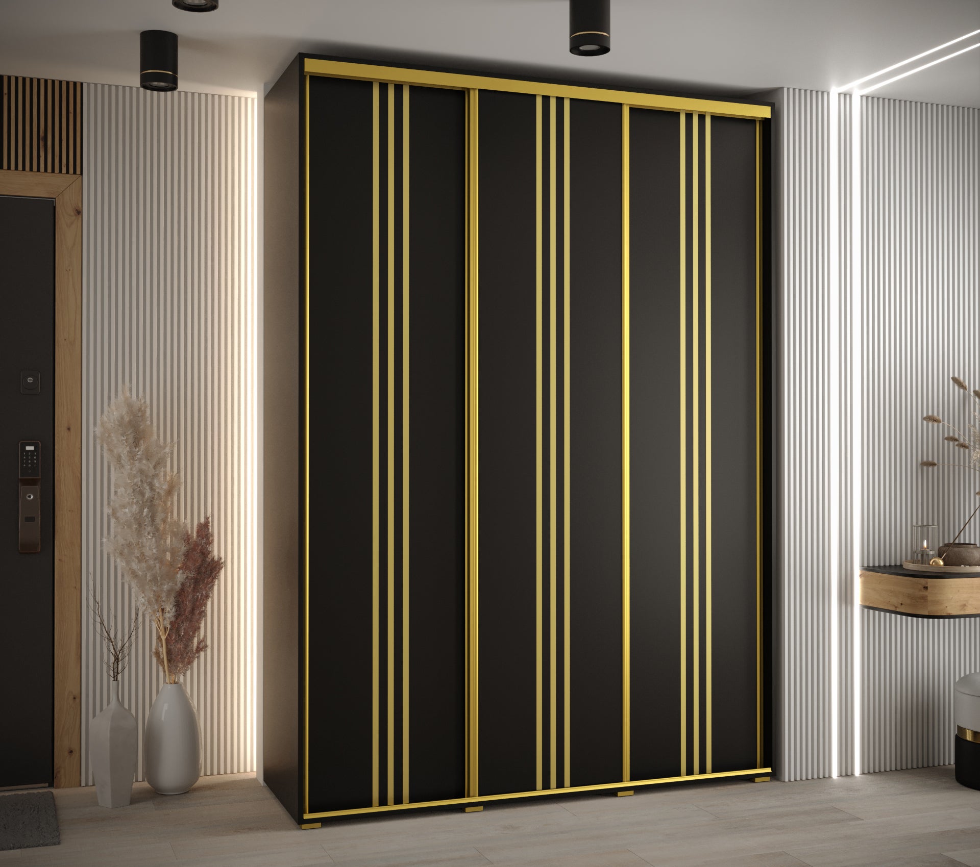 Szafa przesuwna wysoka Davos 6 180 x 60 x 235,2 cm czarny + czarny + u. złoty - Abiks Meble - 2