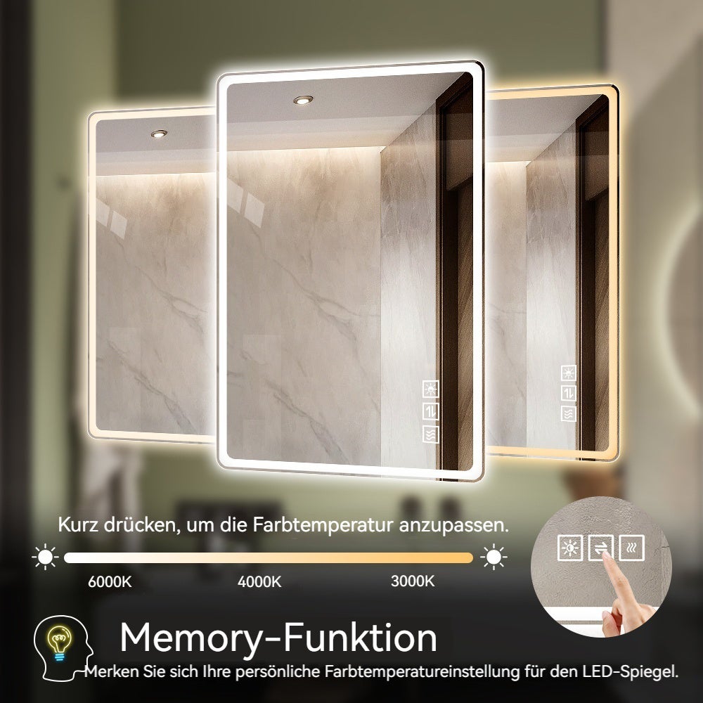 Miroir Salle de Bain LED 60x100cm Sans Cadre, Anti-Buée, Verre Trempé Sécurisé, Dimmable et Éclairage 3 Couleurs - 6