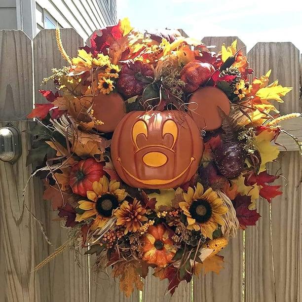 Decoración de corona de calabaza de Mickey, coronas de Halloween para la puerta principal, guirnalda de Halloween, decoración al aire libre