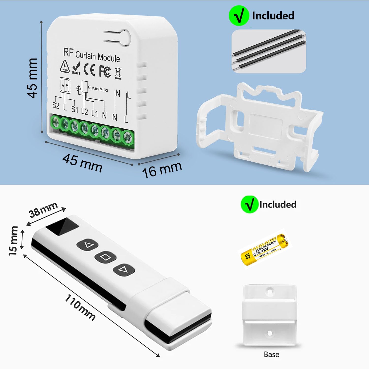 Module&nbsp;Volet&nbsp;Roulant&nbsp;Sans&nbsp;Fil,&nbsp;Interrupteur&nbsp;Sans&nbsp;Fil&nbsp;pour&nbsp;Volets&nbsp;Roulants,&nbsp;Stores,&nbsp;Composé&nbsp;d'une&nbsp;Télécommande&nbsp;RF&nbsp;+&nbsp;Module&nbsp;Récepteur,&nbsp;Max - 5