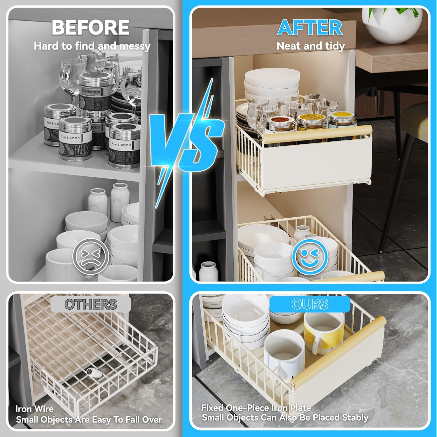 Tiroirs coulissants pour armoires, boîte de rangement coulissante avec film adhésif et vis pour la cuisine, le garde-manger ou la salle de bain - 7