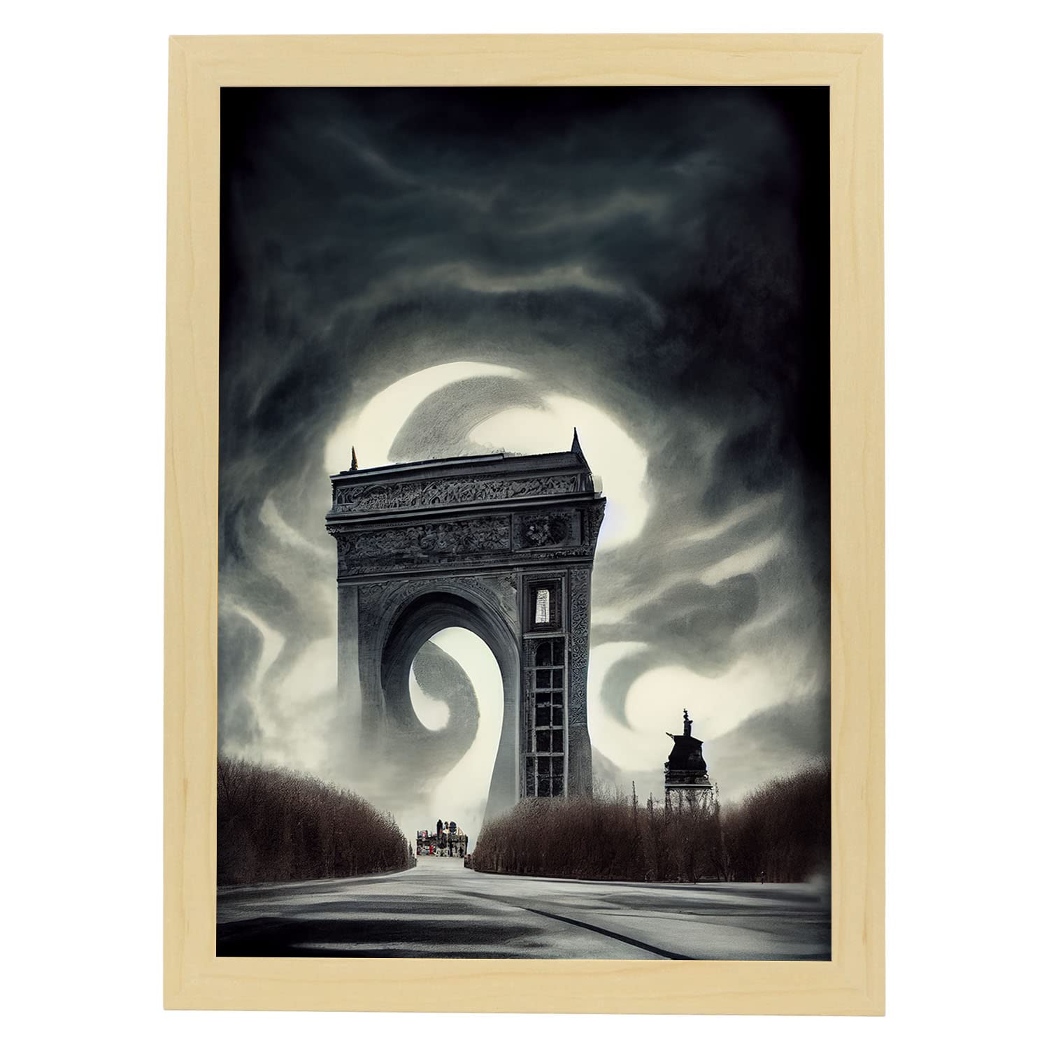 Nacnic lámina arco del triunfo humilde al estilo de t burton ilustraciones de monumentos ciudades paises inspiradas a3 marco madera