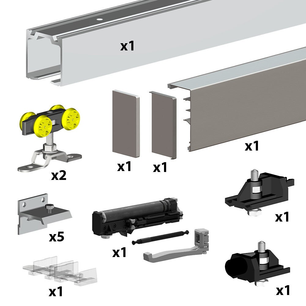 Pack premium SLID'UP 160 pour porte coulissante jusqu'à 1000 mm - rail 1,94 m - 60 kg - argent - 2