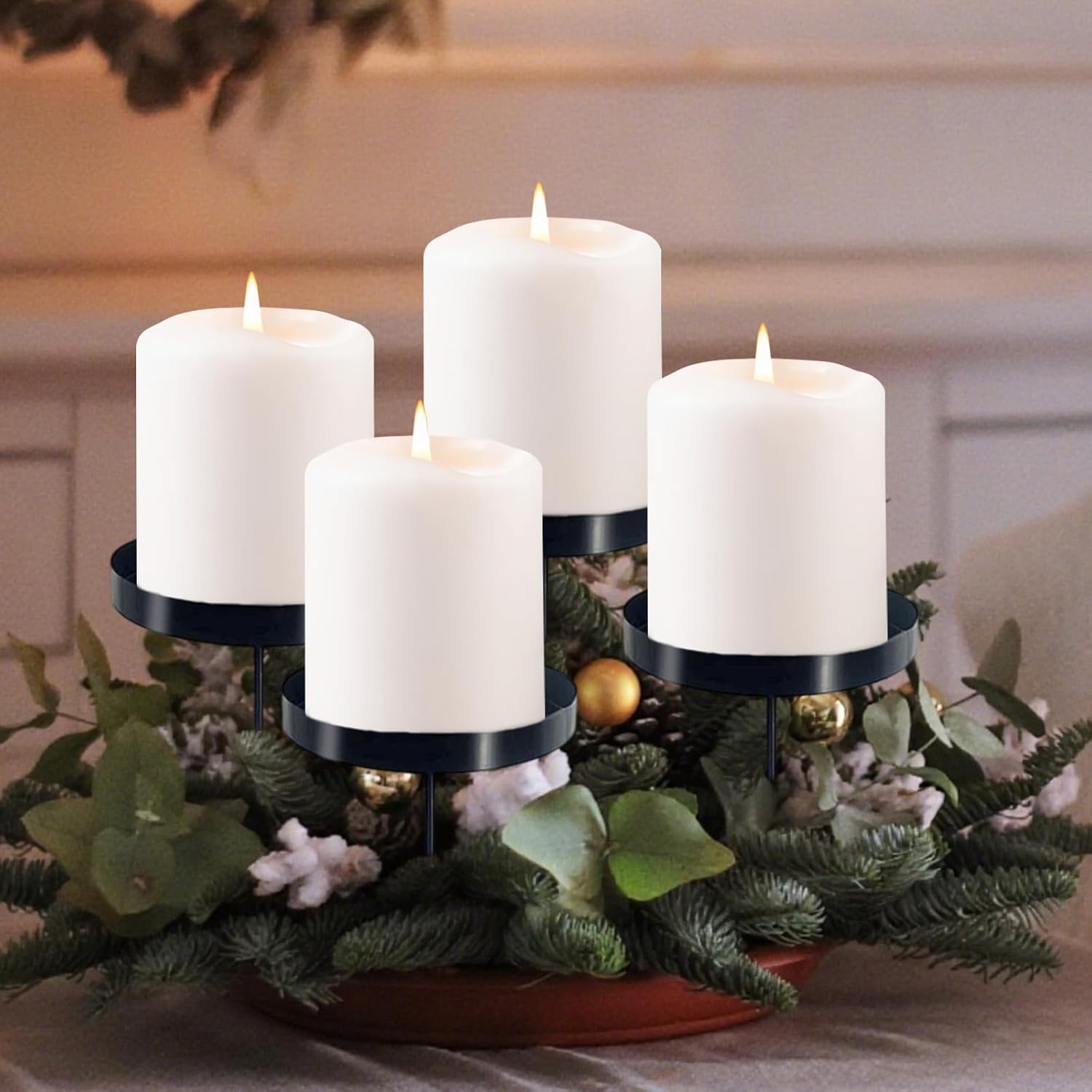 Bougeoir en Métal Noir 8cm avec Pic de Fixation - Lot de 4 Supports pour Bougies de Noël, Décorations de Table pour Advent et Fêtes - 4