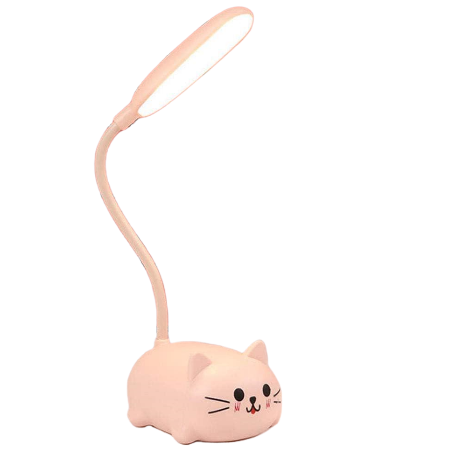 Lampka biurkowa LED dla dzieci, kawaii akcesoria biurowe w kształcie uroczego kota, elastyczna lampka biurkowa na gęsiej szyi do ochrony oczu,