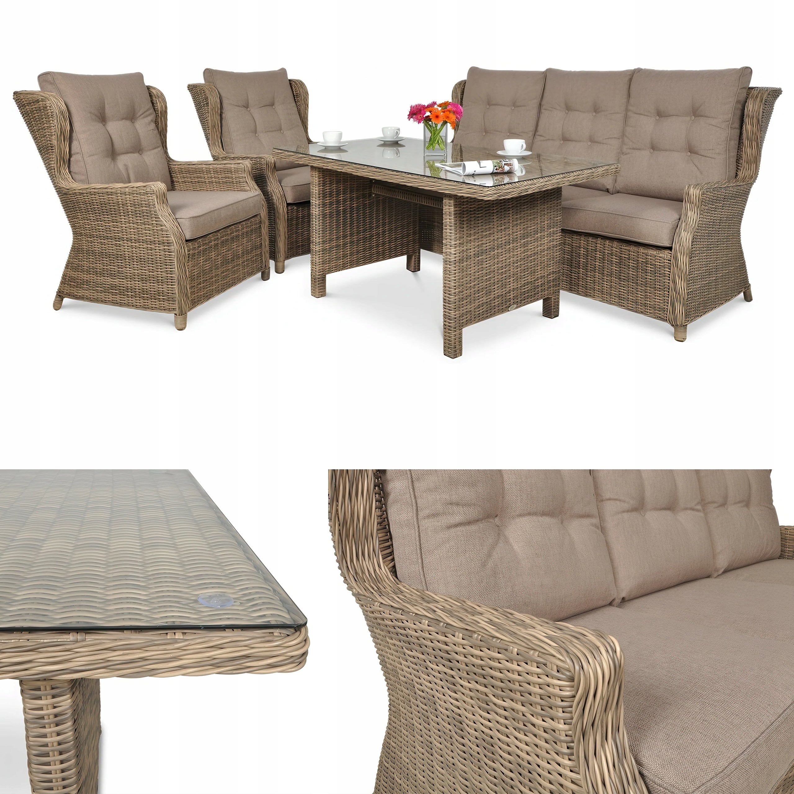 Zestaw Mebli Ogrodowych Technorattan TRIVENTO Sofa 2xFotel Stół brązowy 1 szt