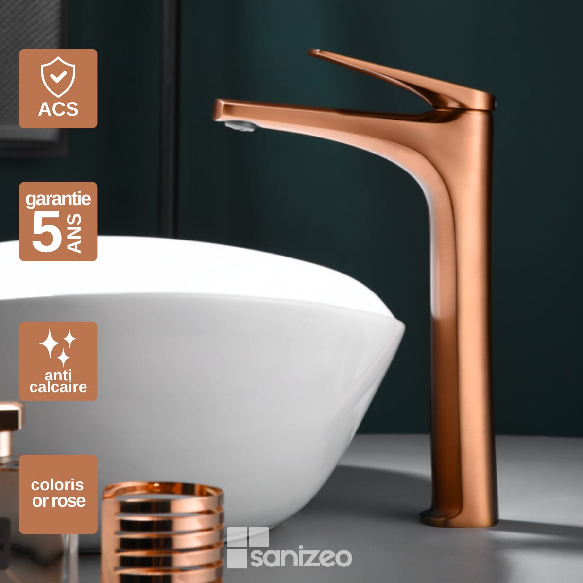 Mitigeur Lavabo Salle De Bain Or Rose Cuivr Bec Haut Anti Calcaire Mitigeur Lavabo Salle De Bain Or Rose Cuivr Bec Haut Anti Calcaire