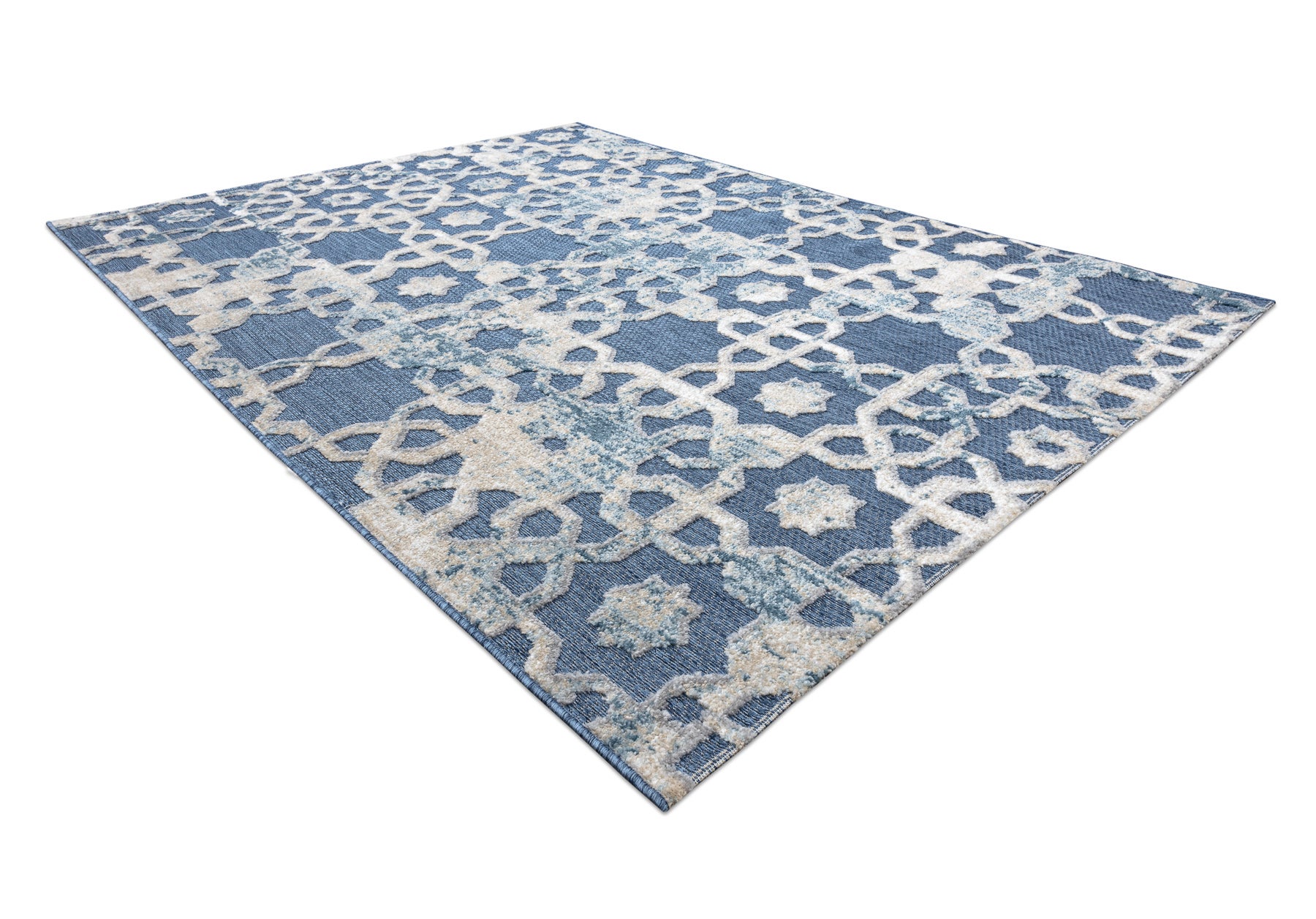 Dywan Strukturalny SOLE D3881 Ornament - płasko tkany niebieski / beż 140x190 cm - 3