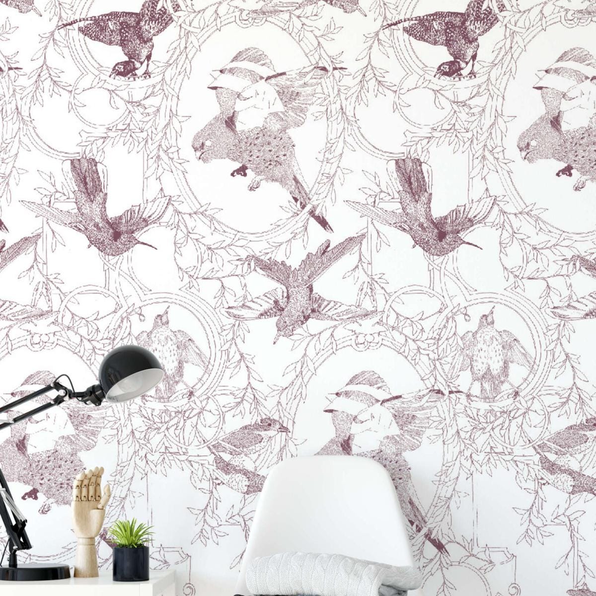 Papier peint art déco avec oiseaux seigneurial - 425x260 cm (l x h ...