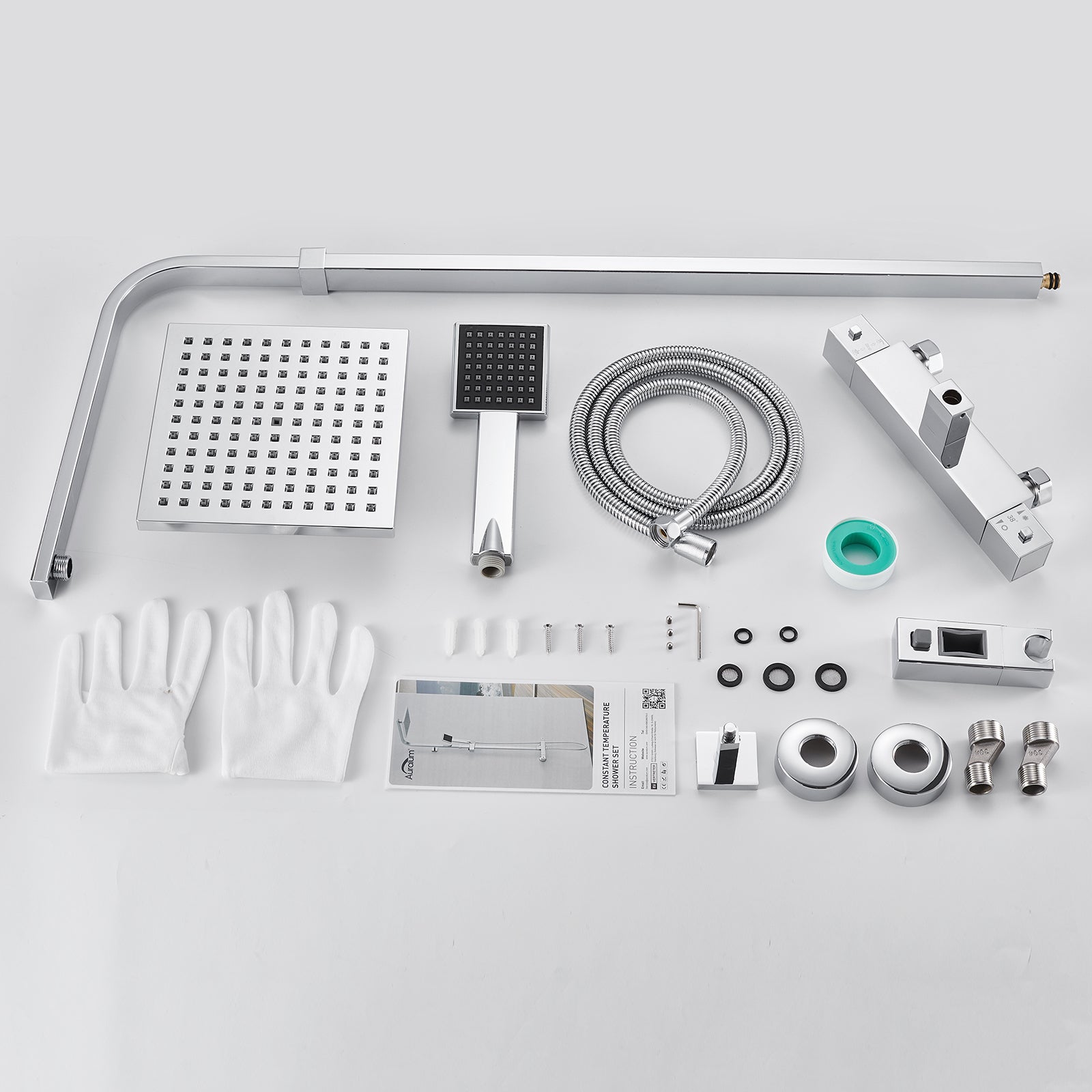 Auralum max Colonne de Douche Carré Set de Douche avec Mitigeur Thermostatique Design Moderne - Douche Tête de121 Buses,Chrome - 9
