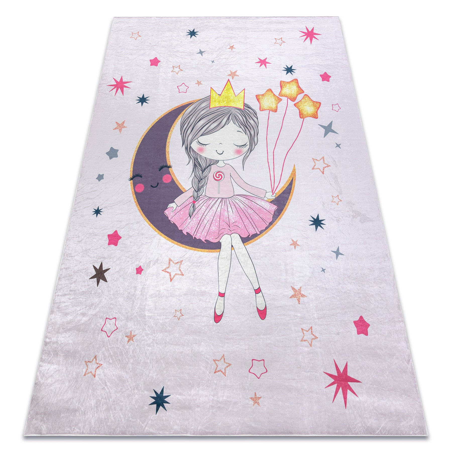 Dywan do prania BAMBINO 48060 Księżniczka, gwiazdy dla dzieci, antypoślizgowy - różowy 200x290 cm