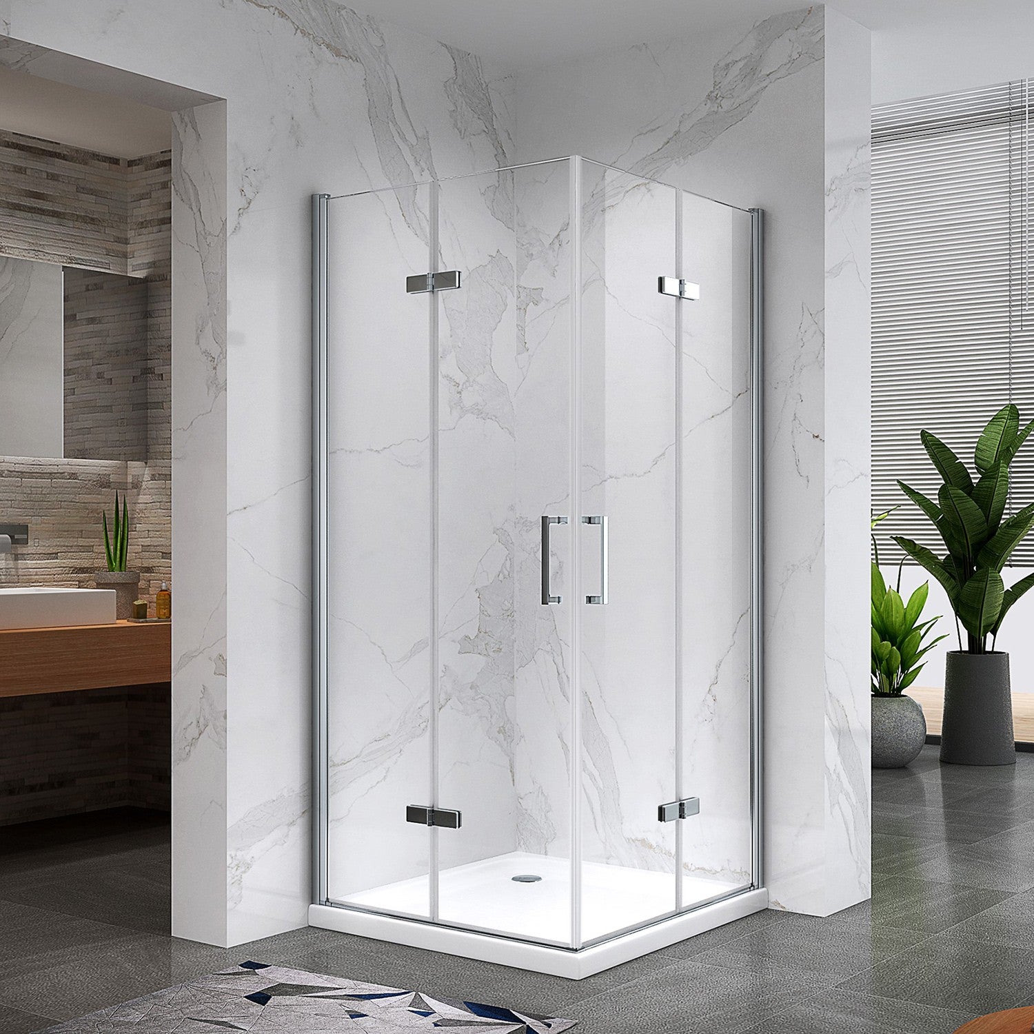 ATÉA Cabine de douche H 190 cm, 2 portes pliantes et pivotantes - verre transparent 90 x 90 cm | Leroy Merlin