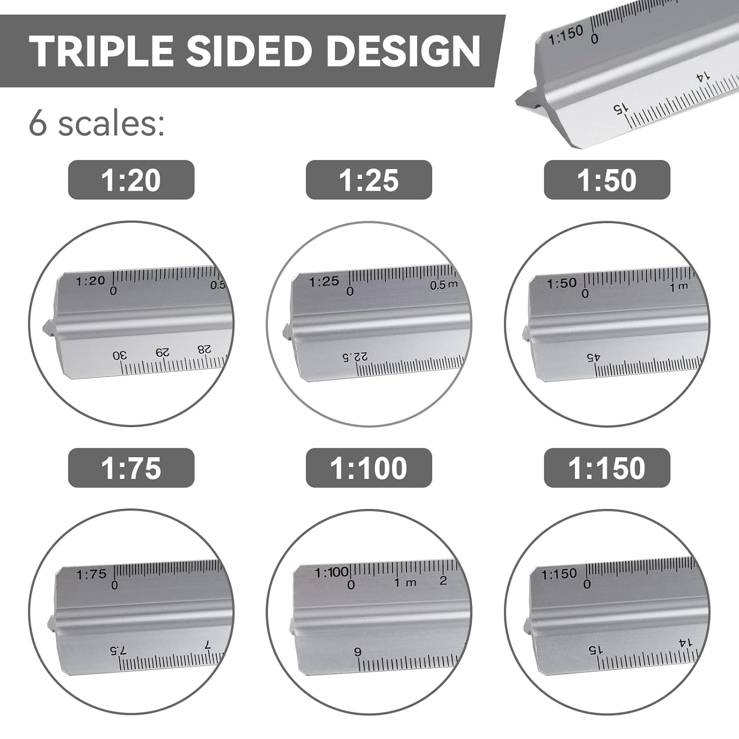 Règle Triangulaire Graduation En Métal Noir Pour Architecte Et Ingénieur Matrice 30 Cm,1:20, 1:25, 1:50, 1:75, 1:100, 1:125 (sac De Protection) | Leroy Merlin