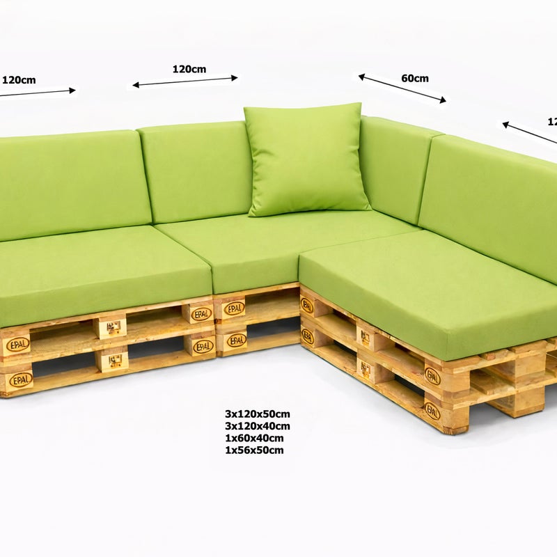 Zestaw 8 poduszek na palety ogrodowe 120×50×10 cm – siedzisko i oparcie 120×40×10 cm, poduszki na meble ogrdowe, cytrynowe