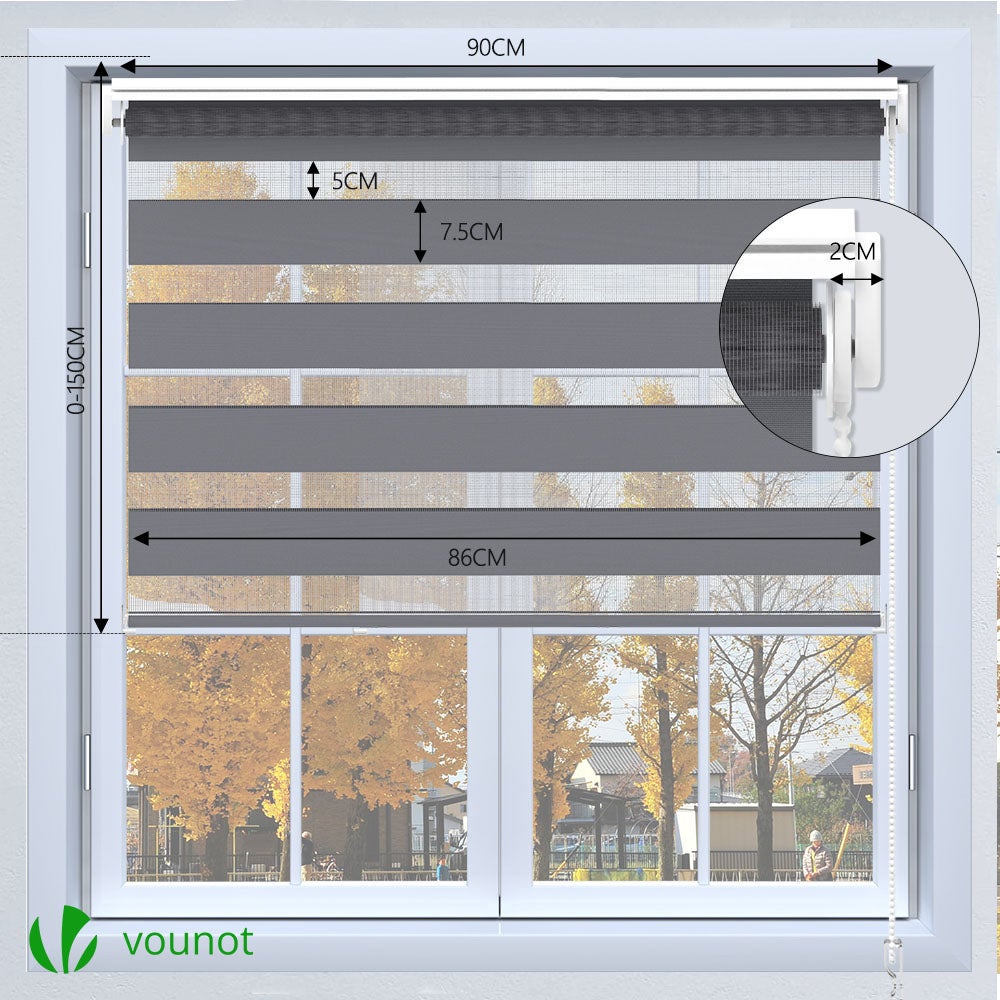 Lot de 2 Stores enrouleur jour/nuit gris - 90x150cm - sans perçage ou avec - VOUNOT® - 4