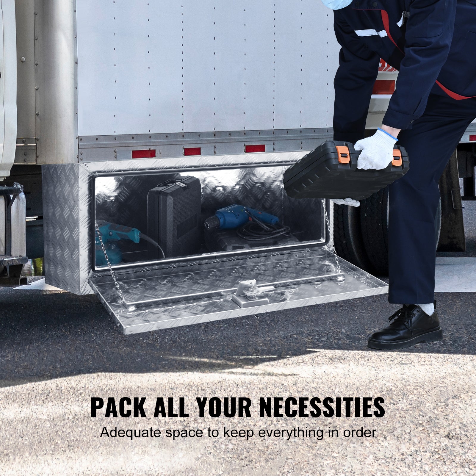 Boîte de rangement SucceBuy sous carrosserie pour camion 91,4 x 43,2 x 45,7 cm, aluminium avec plaque diamantée, étanche avec serrure - 5