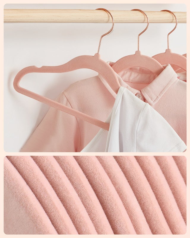 Cintres Enfants, Lot de 50, avec Crochets Pivotants à 360° en Rose Gold, Cintres pour Vêtements, Gain de Place, Cintres Antiglisse, Rose Bonbon - 3