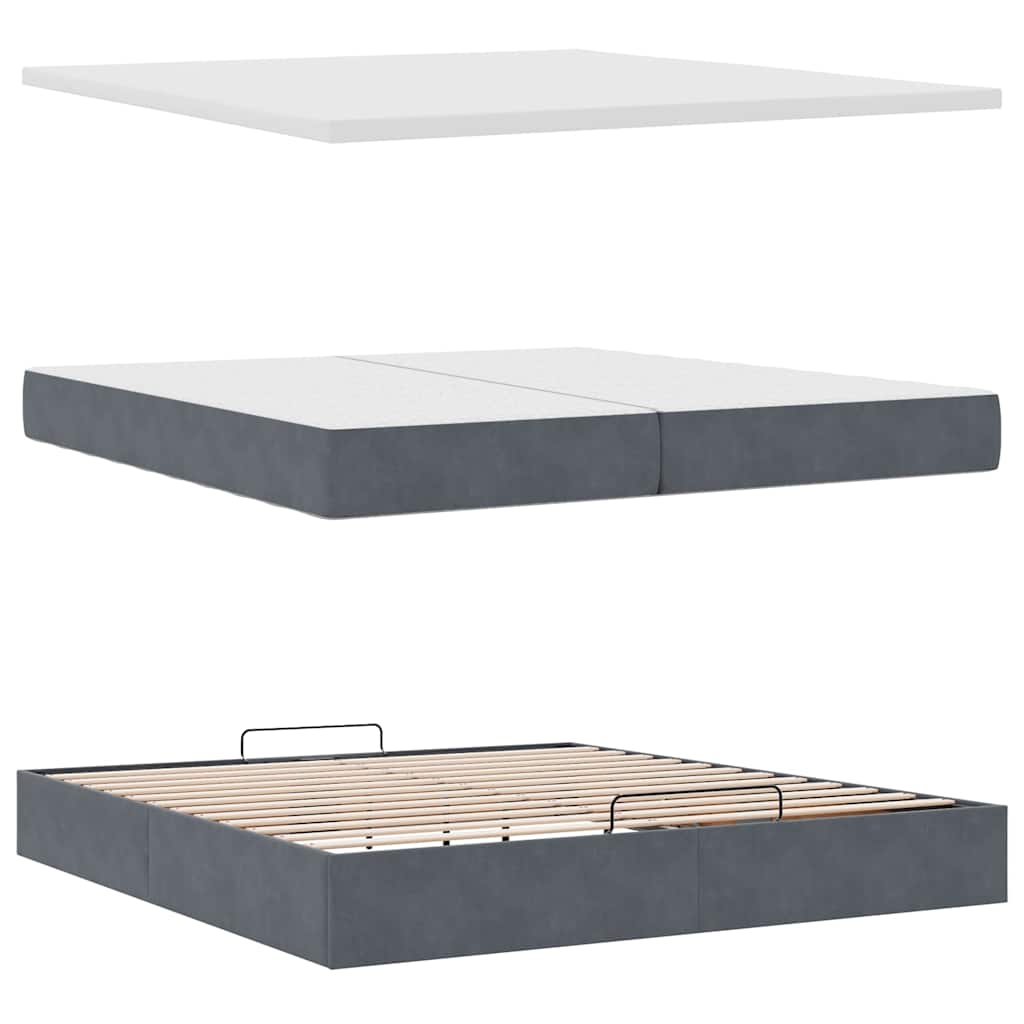 Cadre de lit pouf avec matelas gris foncé 200x200 cm en velours - 7