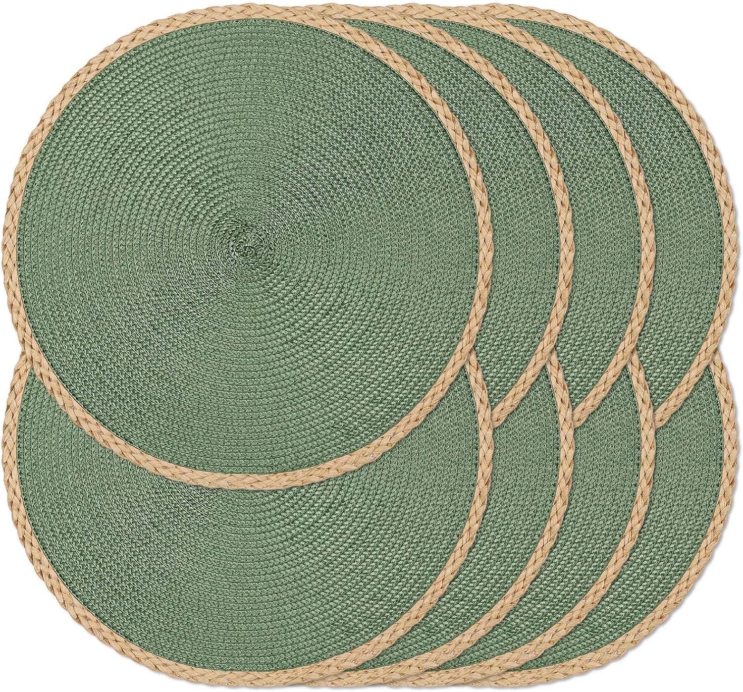 Set Di 6 Tovagliette Rotonde Intrecciate Beige 38 Cm, Lavabili In Lavatrice, Antiscivolo E Resistenti Al Calore Fino A 80°C
