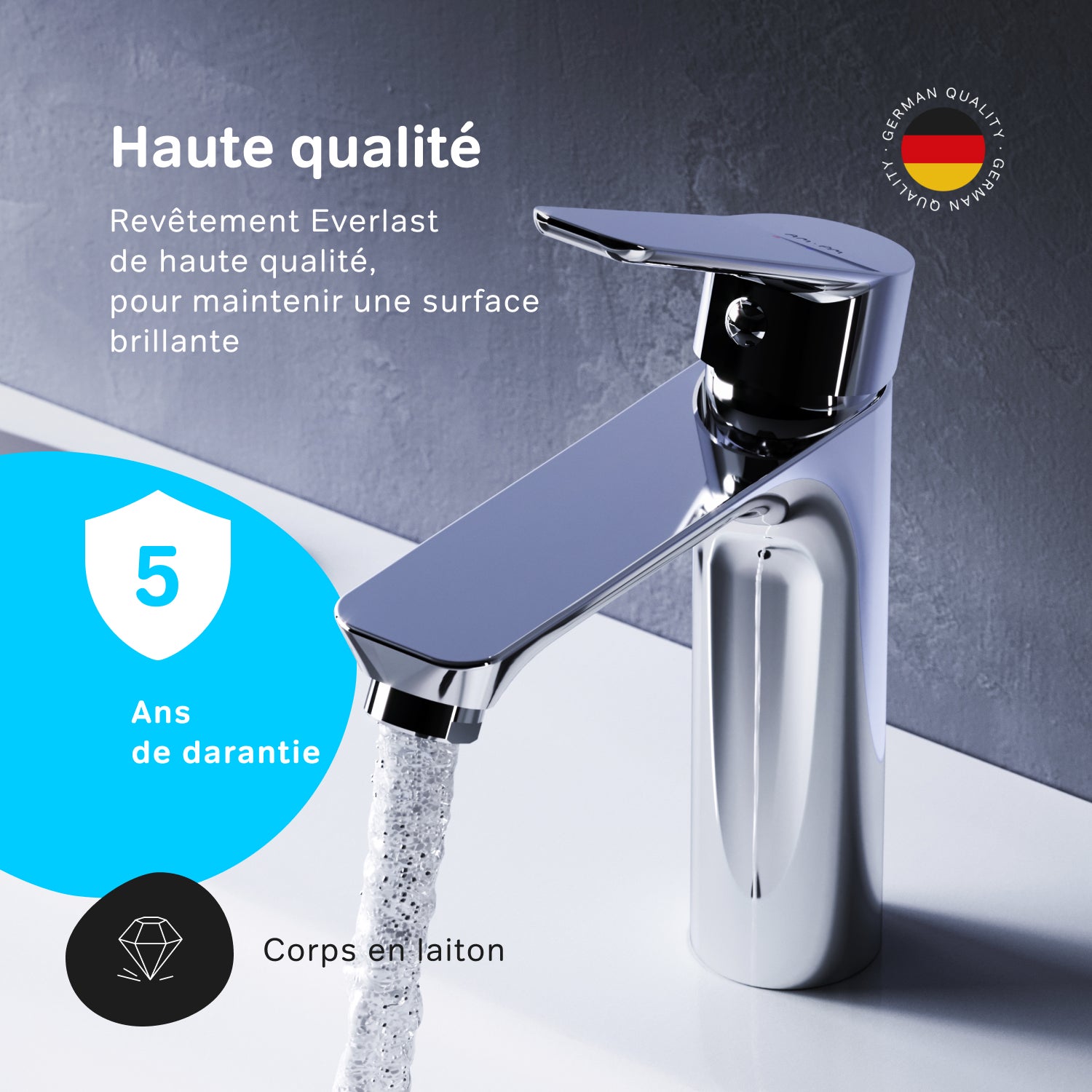 Mitigeur de lavabo, Robinet de Lavabo avec bonde clic clac, Robinet de lave-mains, Chromé, taille S, FTA82100 AM.PM - 3