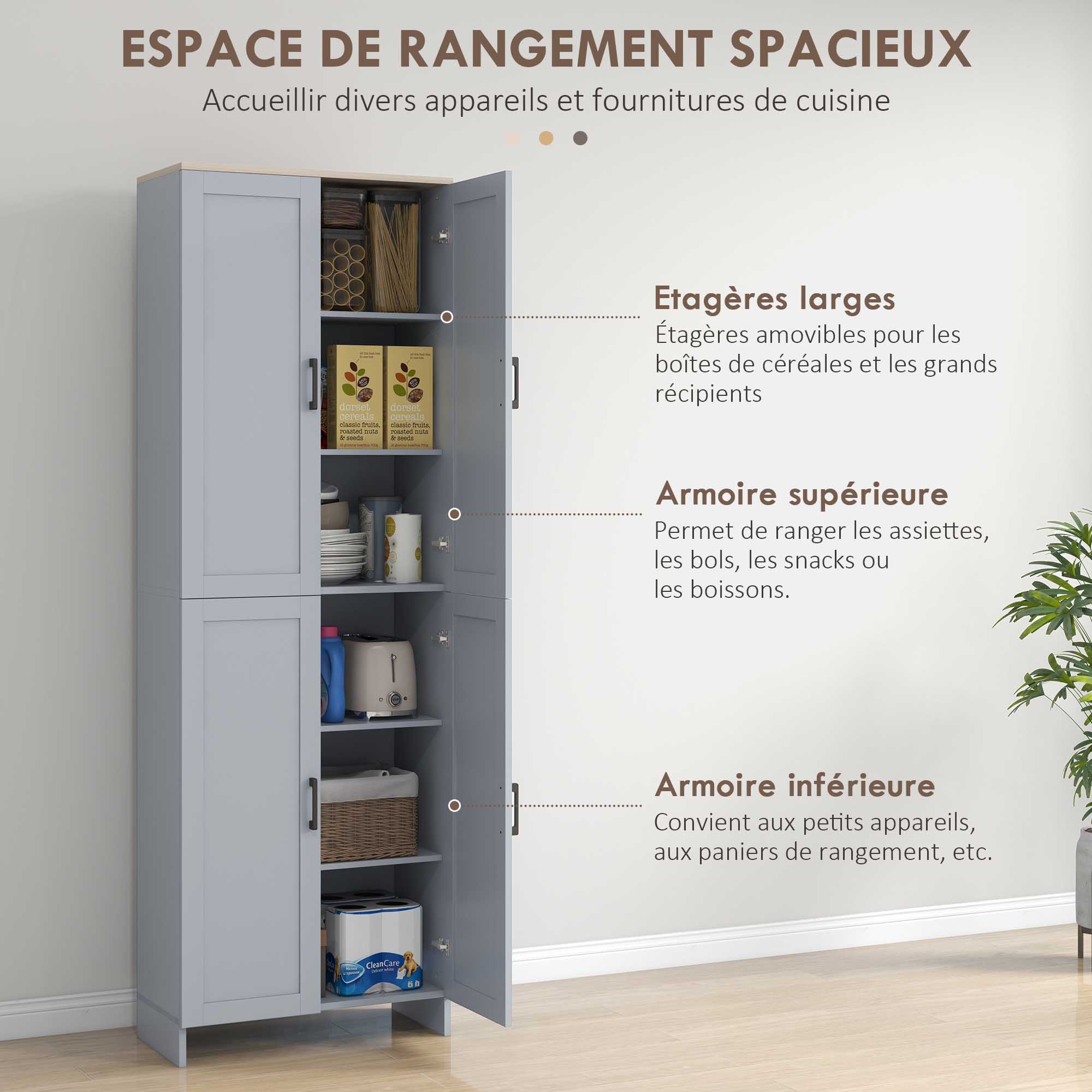 Vaisselier aggloméré 4 portes gris HOMCOM - 4