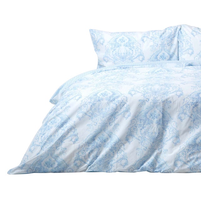 Homescapes Parure de lit Bleu Toile de Jouy en polycoton, 260 x 220 cm