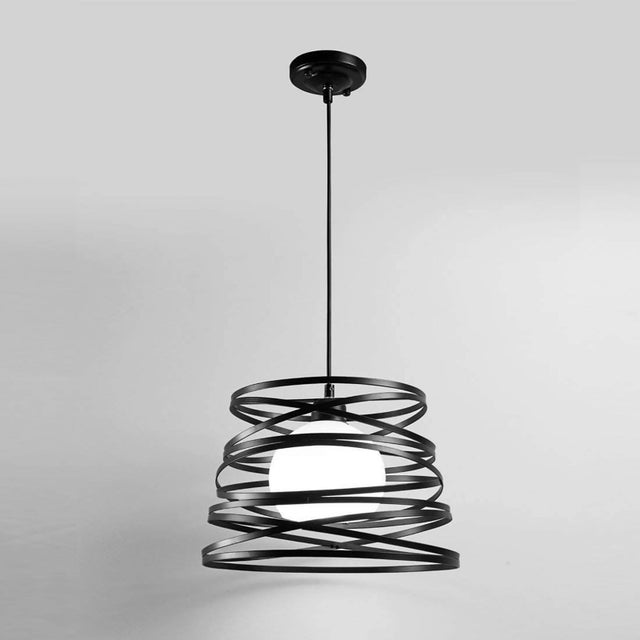 Lampadario moderno sospensione fasce intrecciate ferro opaco attacco E27 max 1x60W lunghezza filo 100cm tavolo cucina 230V NERO