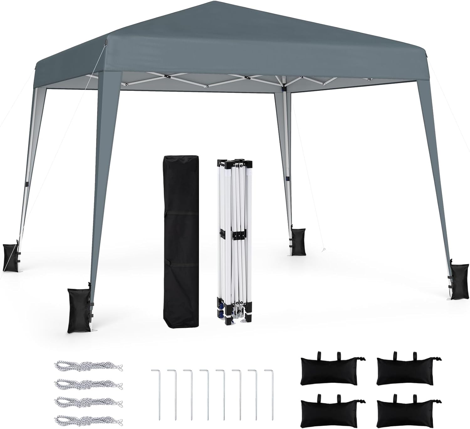 Pavilion pliabil impermeabil 3x3m, copertină rabatabilă ușor de asamblat, protecție UPF50+, material Oxford argintiu, cadru metalic (gri)