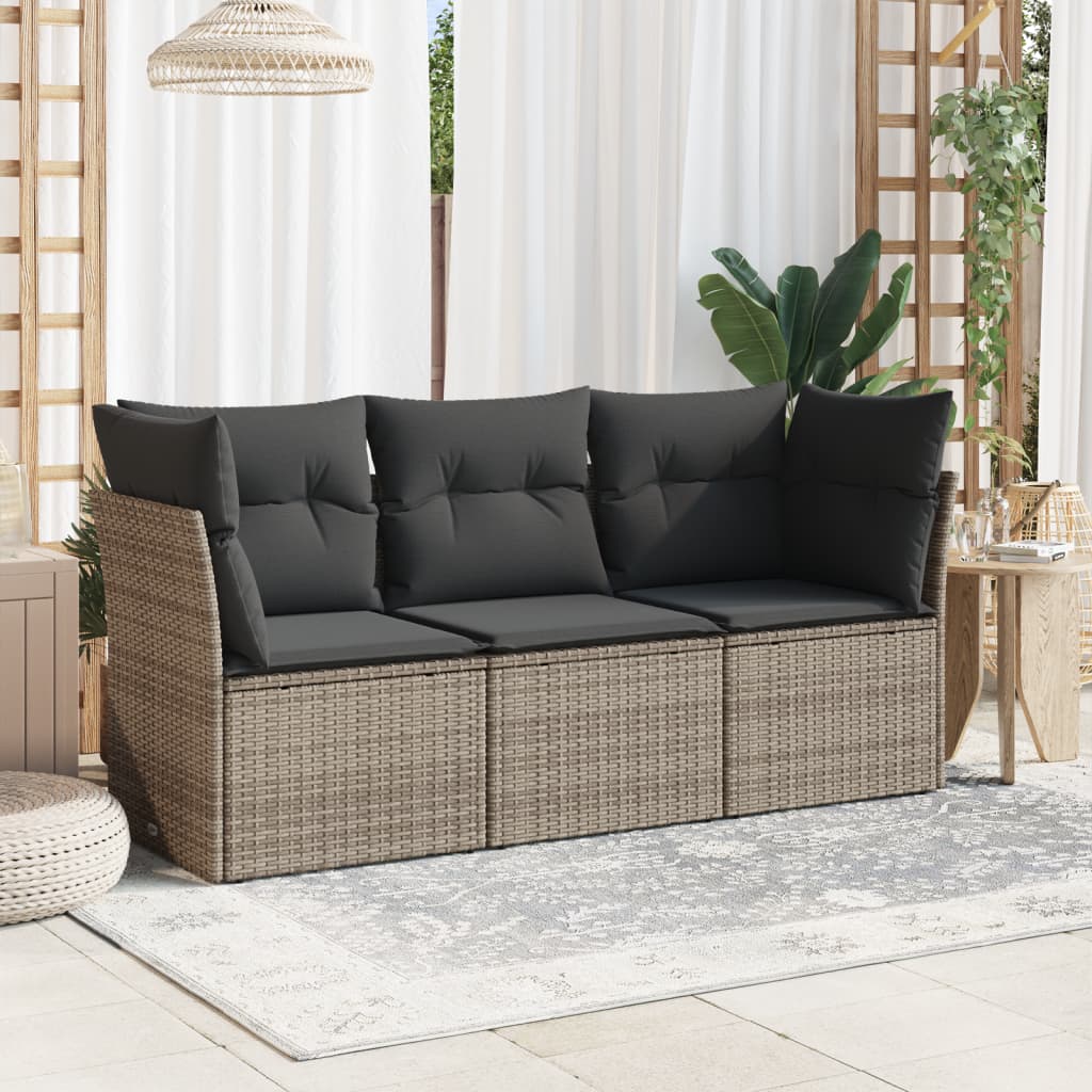 3-częściowa sofa do ogrodu, z poduszkami, szara, polirattanowa vidaXL