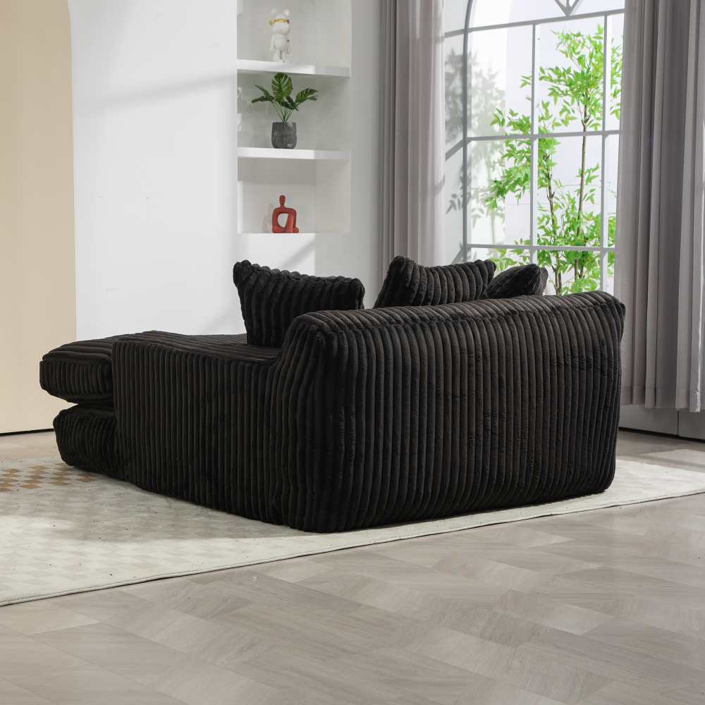 Canapé-lit en velours côtelé moderne – Canapé nuage noir avec 3 coussins, sofa de sol 1 place confortable pour salon, appartement, bureau - 9