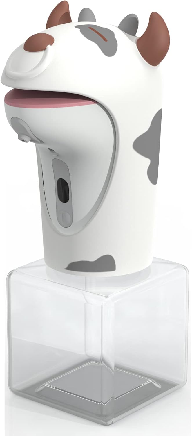 Automatyczny dozownik mydła, spieniający środek dezynfekujący, wodoodporny IPX6, w kształcie uroczej krowy, do montażu na blacie łazienkowym