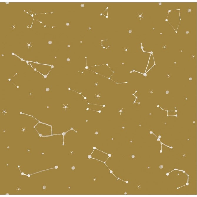 Papel pintado constelaciones mostaza pintados a la acuarela estilo nórdico rollo 10m x 0,52m
