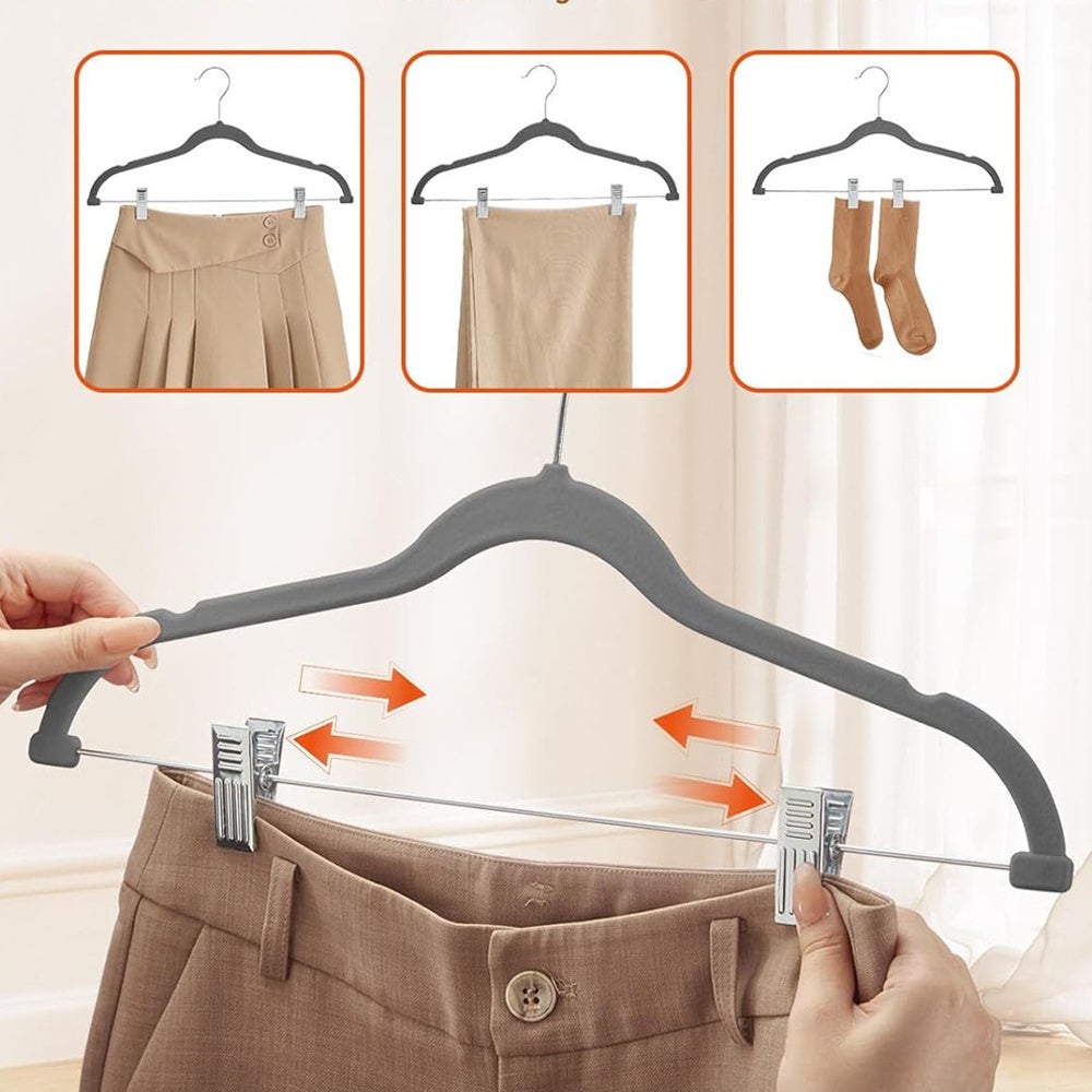 Confezione da 10 grucce in velluto grigio per cappotti, pantaloni e abiti; robuste grucce in feltro antiscivolo, reggono fino a 2,3 kg - 4