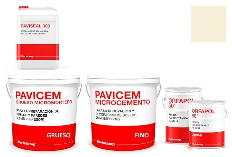 Kit microcemento 8 m2 monocomponente para paredes y suelos de cerámica o mortero - polureteno mate-blanco roto