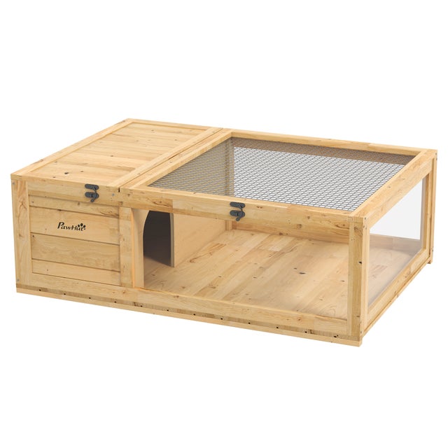Casa para Tartarugas PawHut em Madeira de Abeto Amarela 91x60,5x32 cm D40-012V00YL