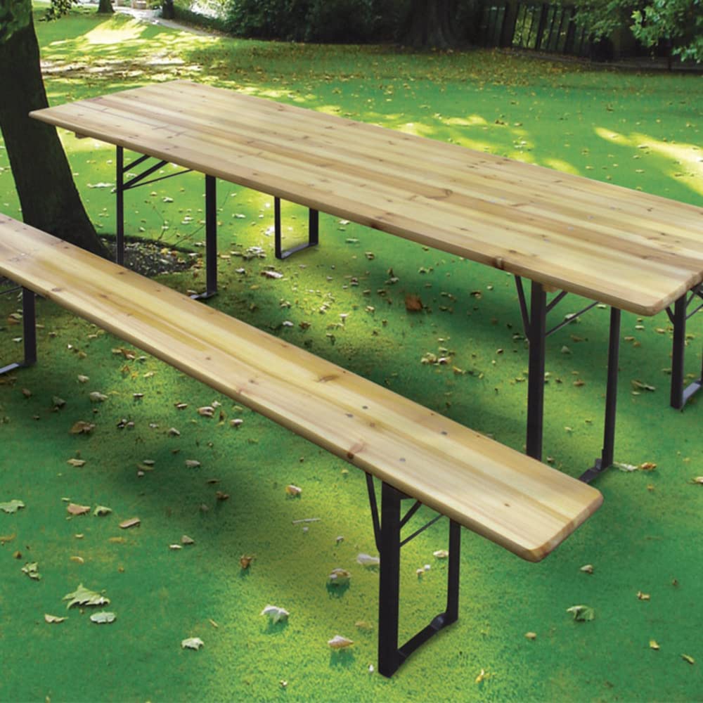 Set Birreria Completo Tavolo Con 2 Panche In Legno Naturale Gambe Pieghevoli Bar Pub Giardino Fiera Picnic Camping Campeggio Feste Sagre 180x70x75 Cm - 3