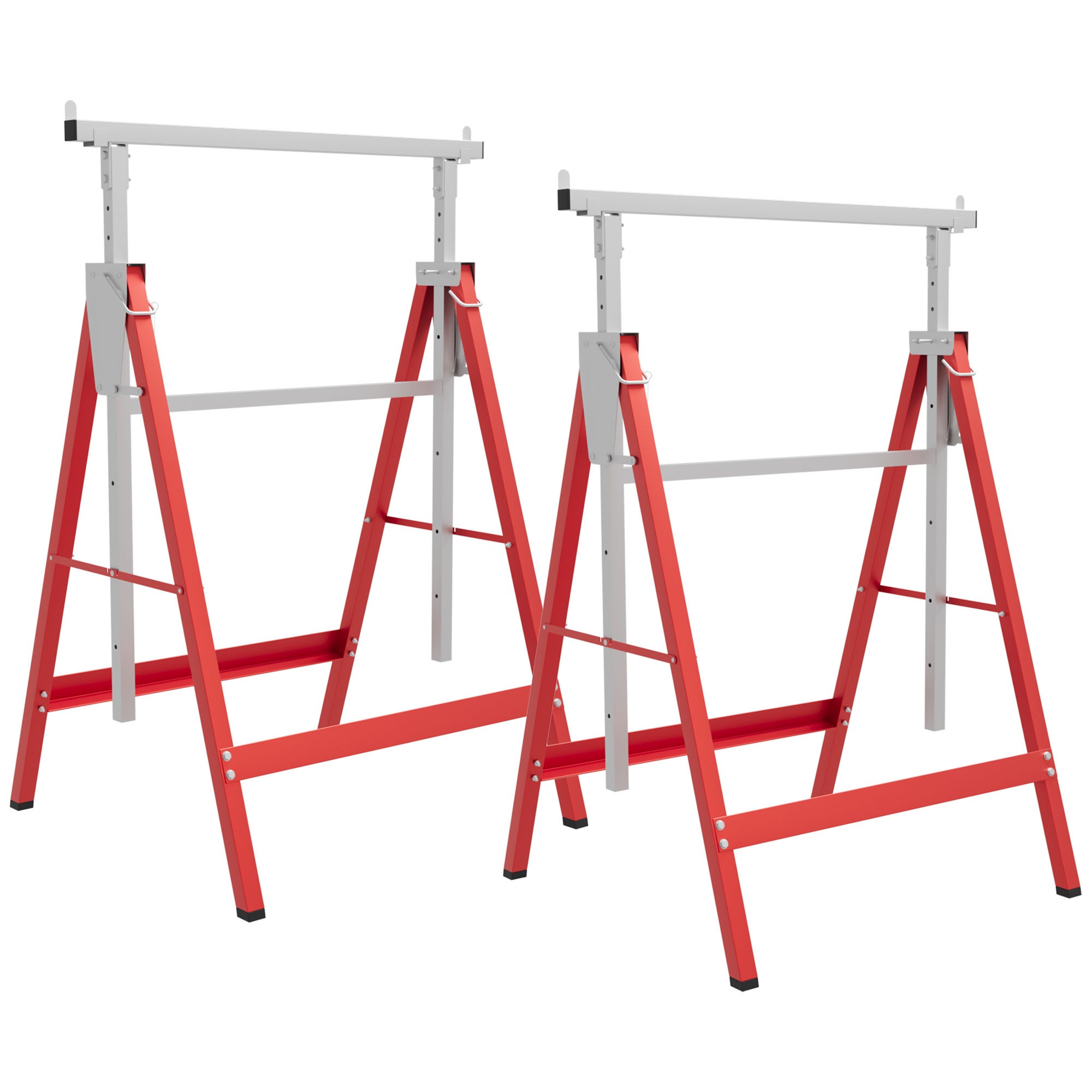 Set de 2 caballetes metálicos plegables con altura ajustable caballetes de sierra de acero 68x58x80-130 cm rojo