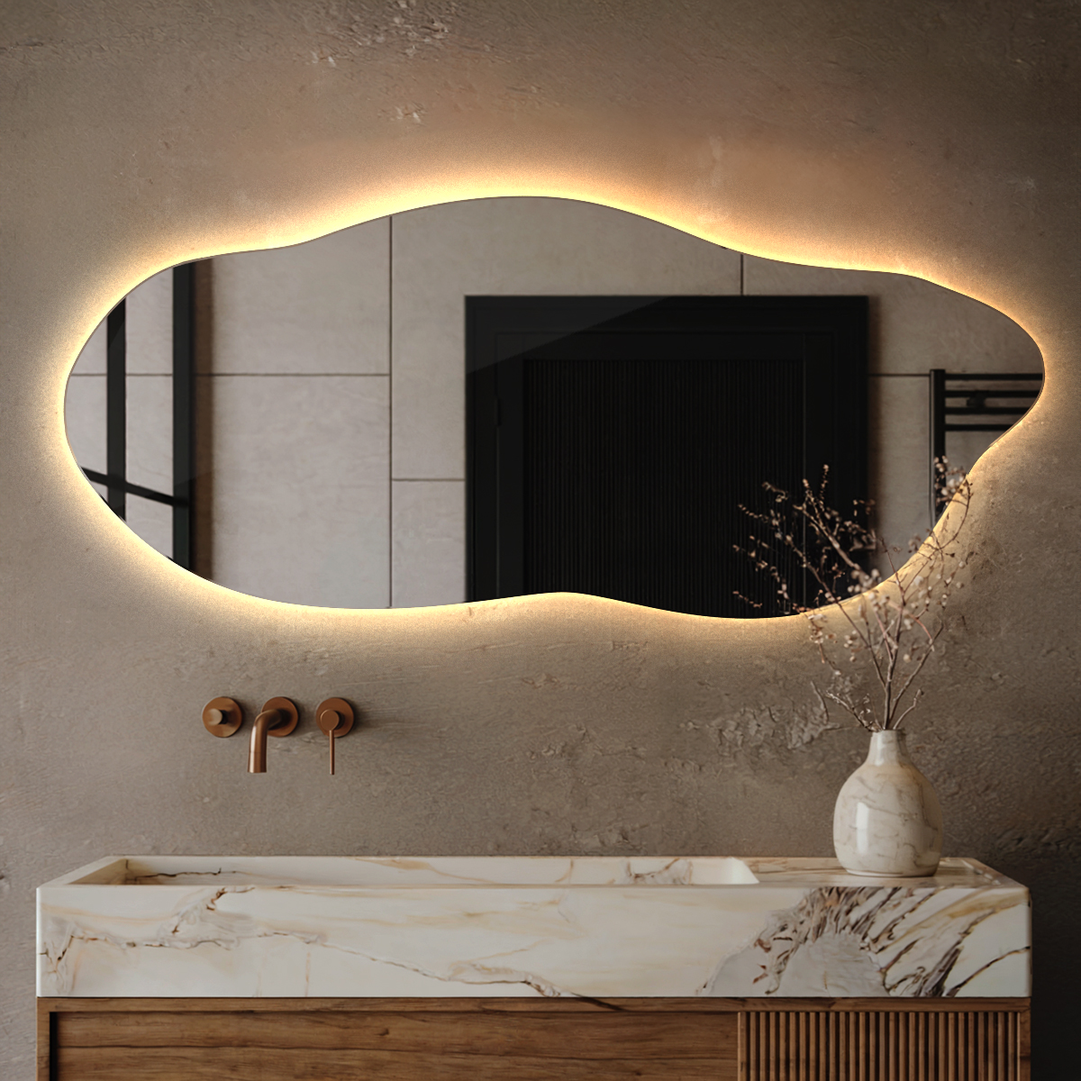 Miroir forme organique led | Wallfluent | 45x100 cm | avec lumière chaude | style unique pour décoration intérieure - 3