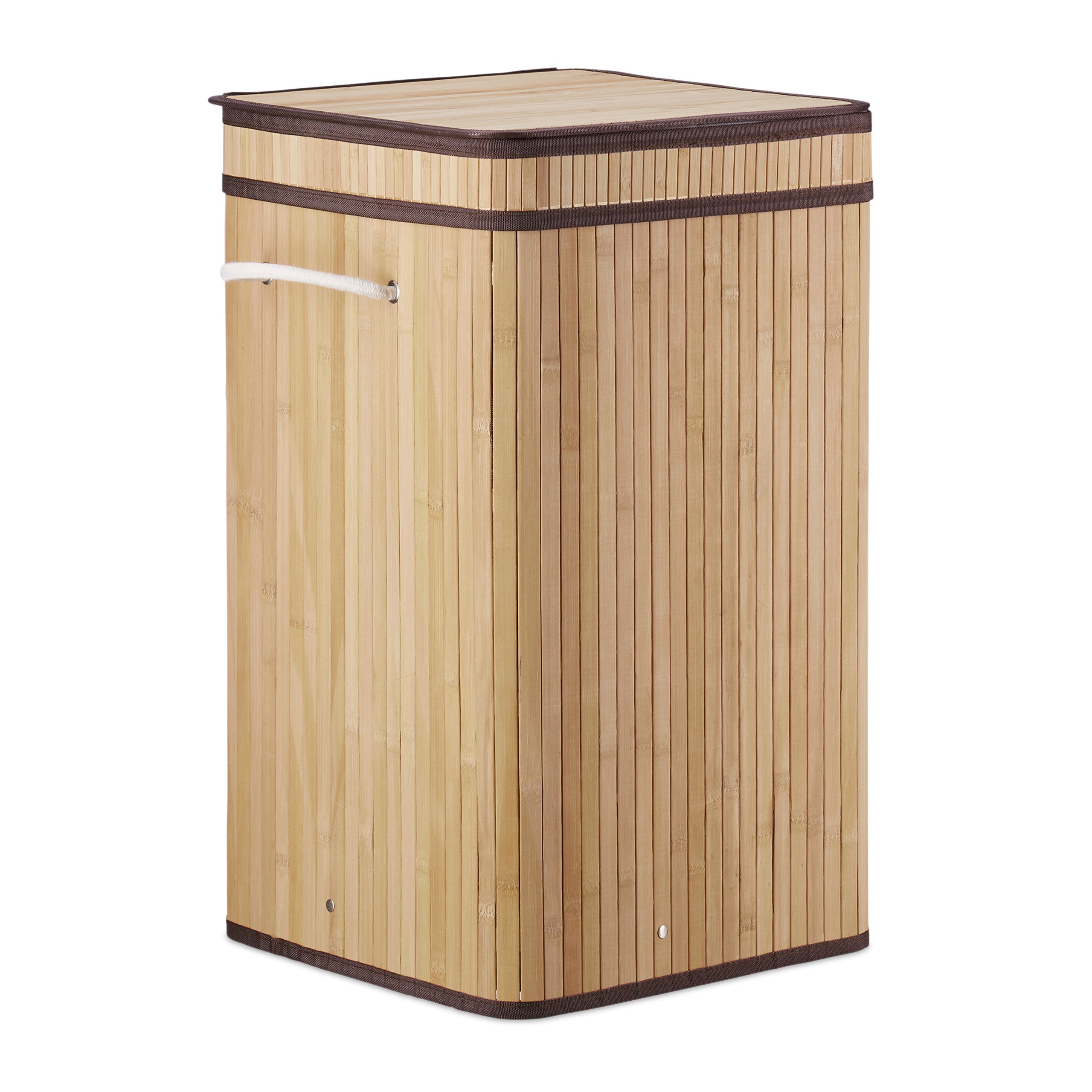 Corbeille à linge pliable, Bambou, avec anse, 70 litres, couvercle, HxlxP 63 x 36 x 36 cm, nature, Relaxdays - 9