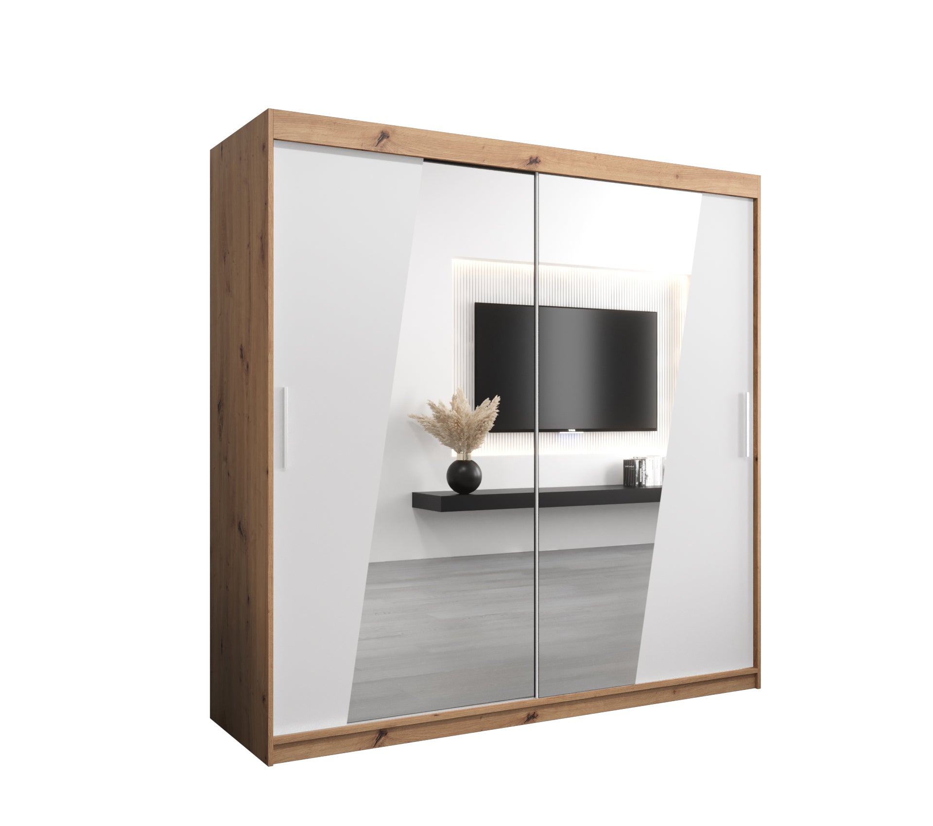 Szafa przesuwna garderoba RHOMB 200 x 62 x 200 cm Artisan + Biały - Abiks Meble
