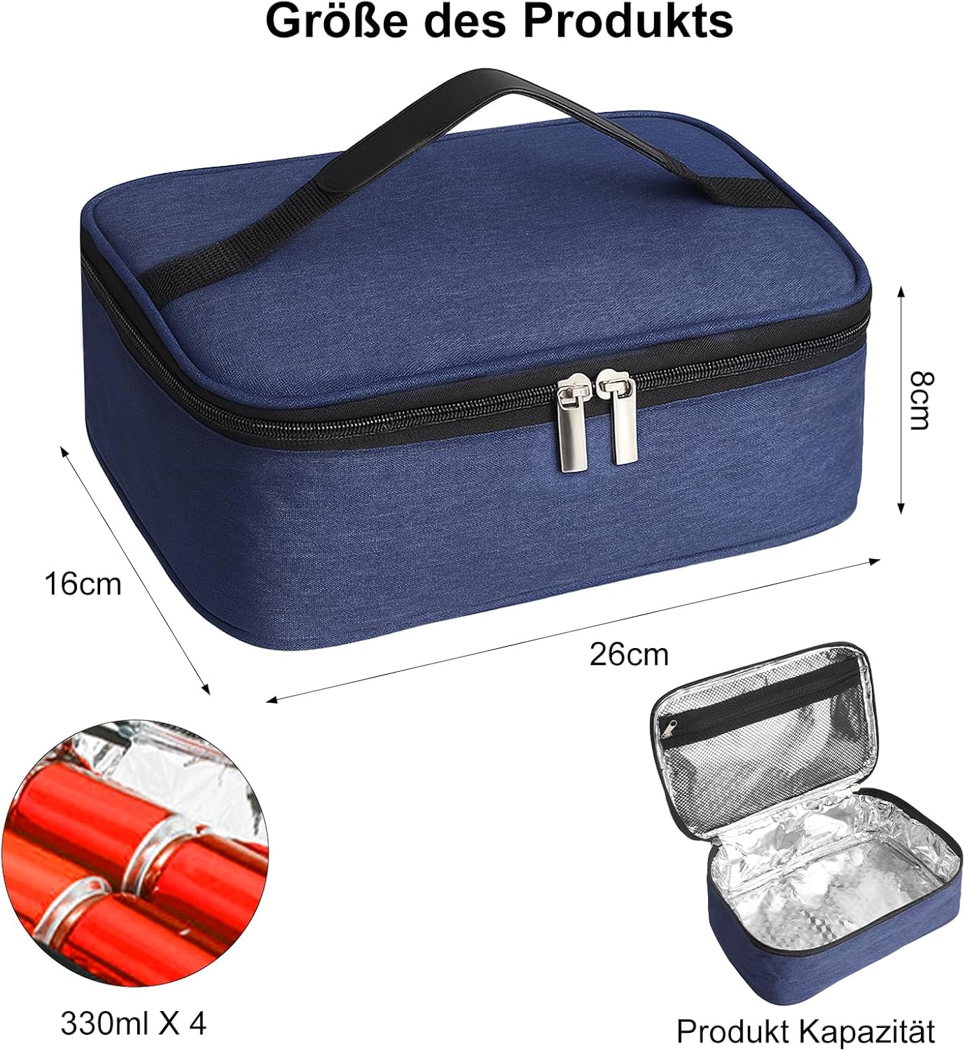 Torba termiczna na lunch 3,2 l, mała, przenośna, mini torba na lunch dla kobiet i mężczyzn, miękka torba termiczna do szkoły, niebieska