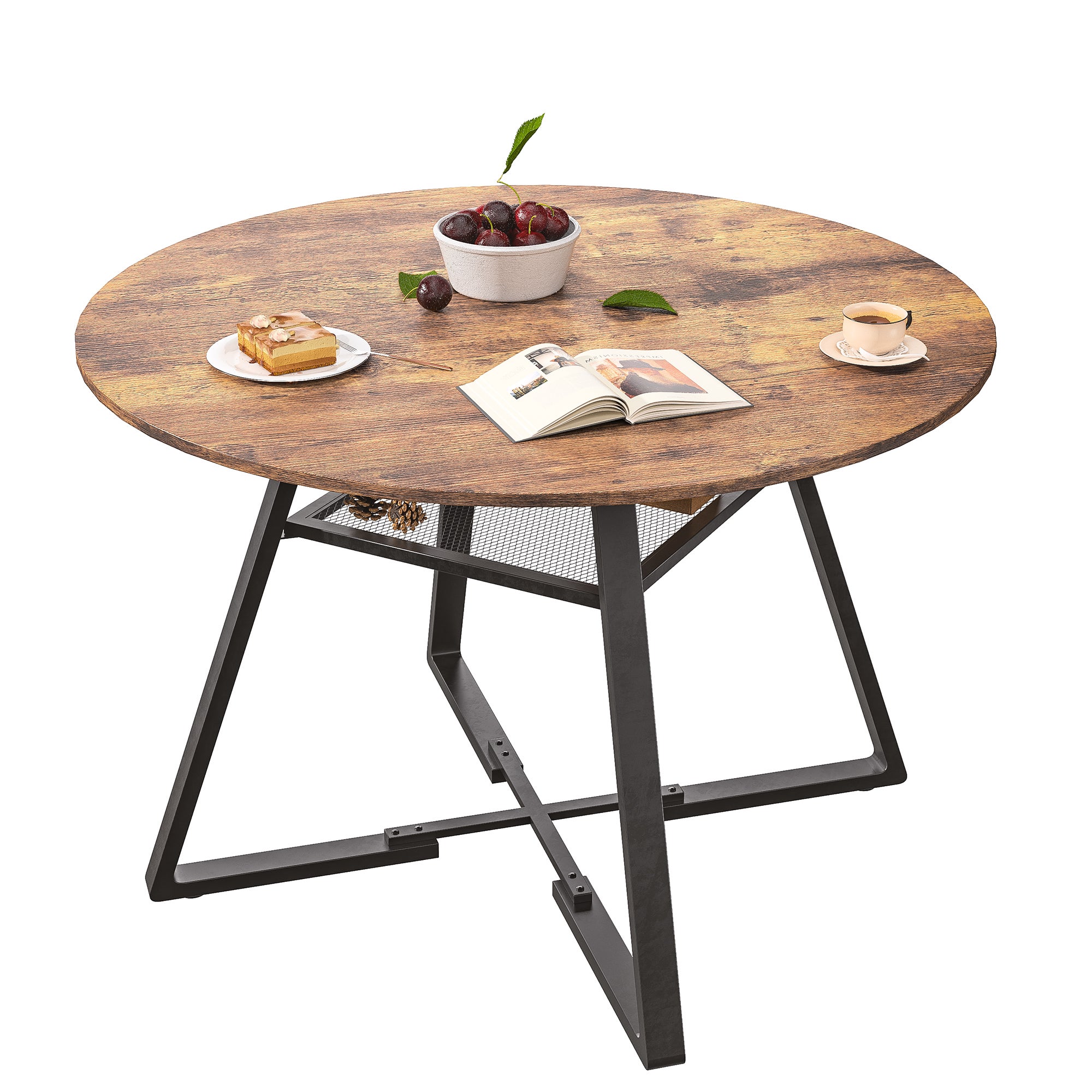 Grande Table à Manger Ronde Avec Rangement - Table En Bois Massif (pieds En Métal) - 120 Cm - 2