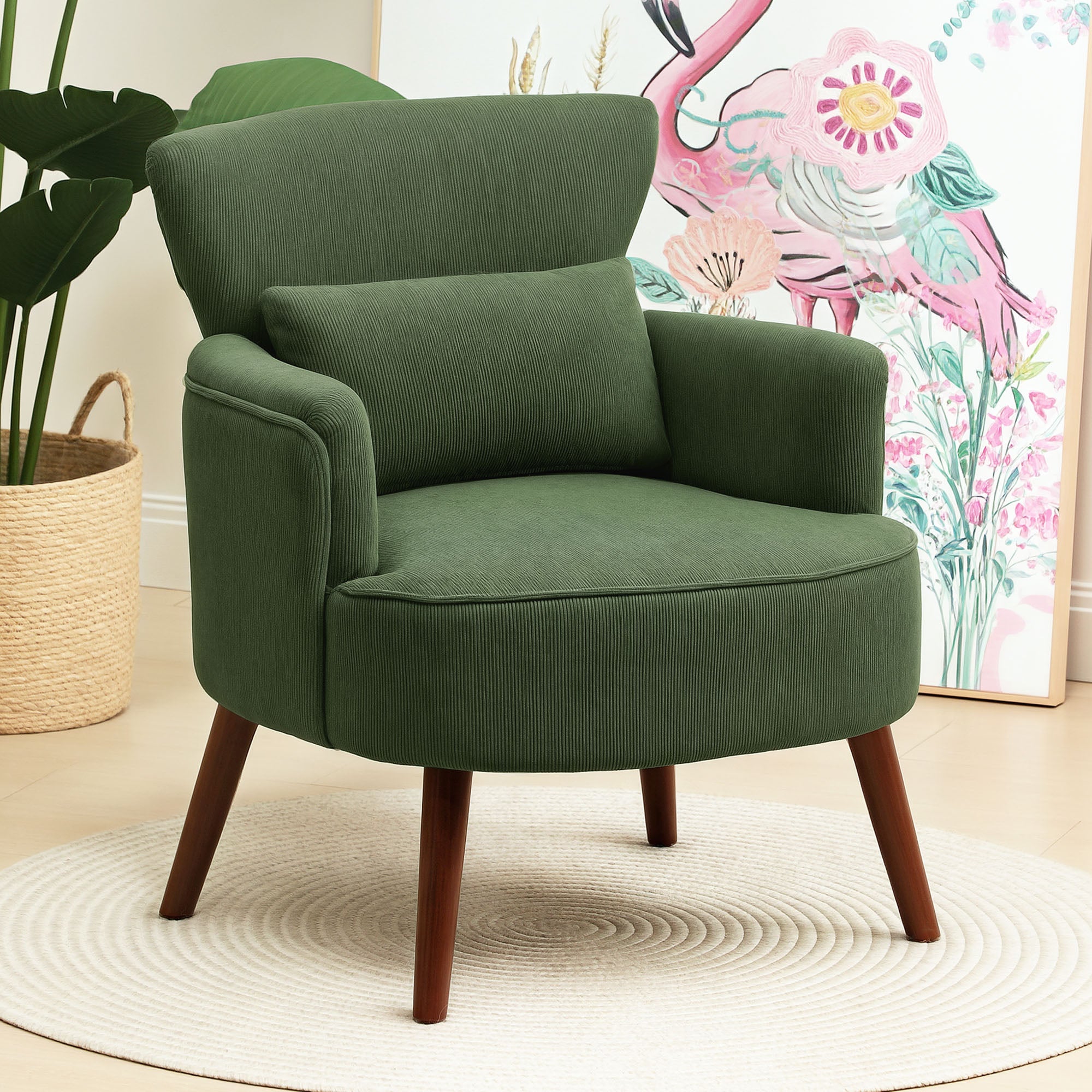 Fauteuil Moderne, Coussin Lombaire, Vert - 3